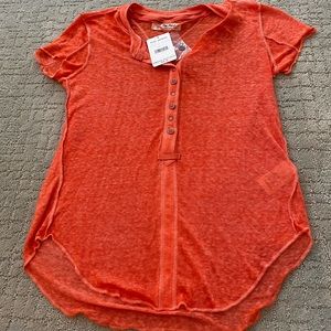 New Free People V-Neck Tshirt Top Shirt Women Henley Strawberry Lemonade Small S